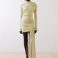 Irregular Draped Ruched Sexy Mini Dress Women Gown Elegant Turtleneck Long Sleeve High Waist Pleated Club Party Dress