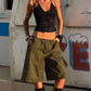Women's Knee Length Cargo Shorts Elastic Drawstring Waist Loose Fit Bermuda Capris with Pockets Casual Streetwear Summer