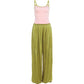 Color Blocking 2 Piece Set Woman Summer Trend Low-Neck Backless Skinny Camisole+Straight Pants Casual Fashion Suits