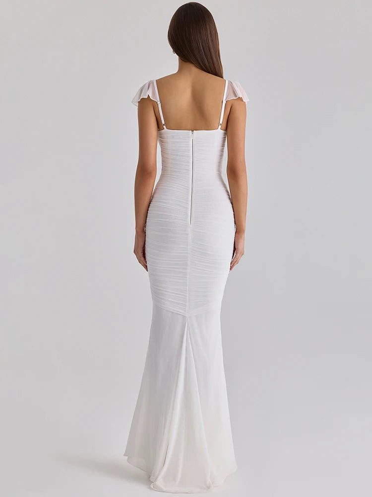 Sweetheart Neck Sexy Mermaid Maxi Dress Women Elegant Ruffle Sleeves Bodycon Evening Club Party Long Dress Female Gown
