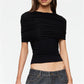 Women's Slim Fit Crop Tops Solid Color Stylish Ruched Front Overlay Ruched T-Shirt for Night Party Summer Streetwear