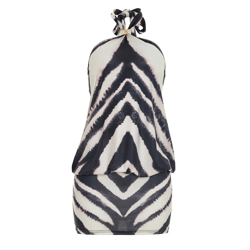 Zebra Printed Halter Backless Mini Dresses Sexy Outfits Club Wear Summer Dress for Woman 2026