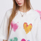 Women's Oversized T-Shirt with Colorful Heart Graffiti, Artistic Liquid Heart Print Tee for Summer, Chic Casual Cotton T