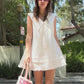 Preppy Cute Women Sleeveless Doll Dress Big Sailor Lapel Tie Bow Decor Eyelet Lace Ruffle Hem Street Summer Short Dress