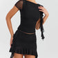 Elegant Ruffle Two Piece Set Women O Neck Short Sleeve Crop Tops And Mini Skirt Femme Fashion Party Sexy Dress Set 2023