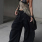 Patchwork Faux Leather Camisole Women Halter See Through Irregular Hem Zebra Stripe Print v-Neck Sexy Chic Streetwear