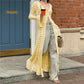 Button Front Long Sleeve Sheer Open-knit Long Cover-up Jacket Women Autumn Beach Vacation Outfit Maxi Cardigan