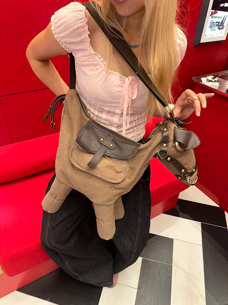 2025 Autumn New Arrival Sweet Edgy Pony Shape Creative Horse Design Denim Crossbody Bag For Woman
