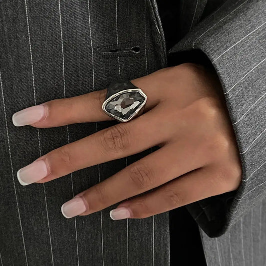 Minimalist Acrylic Rhinestone Open Ring for Women Korean Fashion Geometry Adjustable Knuckle Ring Party Jewelry Accessory