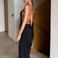 Spaghetti Strap Backless Sexy Maxi Dress Women Elegant Black Sleeveless Draped Bodycon Club Party Long Dress Female