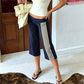 Y2K Vintage Women Low Rise Fold Waist Capri Pants Side Striped Cropped Flare Trousers Casual Going Out Sports Pants