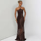 Leopard Print Satin Lace Patchwork Evening Dresses 2026 Sexy Elegant Halter Backless Maxi Dress
