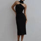 Turtleneck Off-shoulder Sexy Maxi Dress Women Gown Summer New Ring Metal Sleeveless Backless Skinny Knit Long Dress