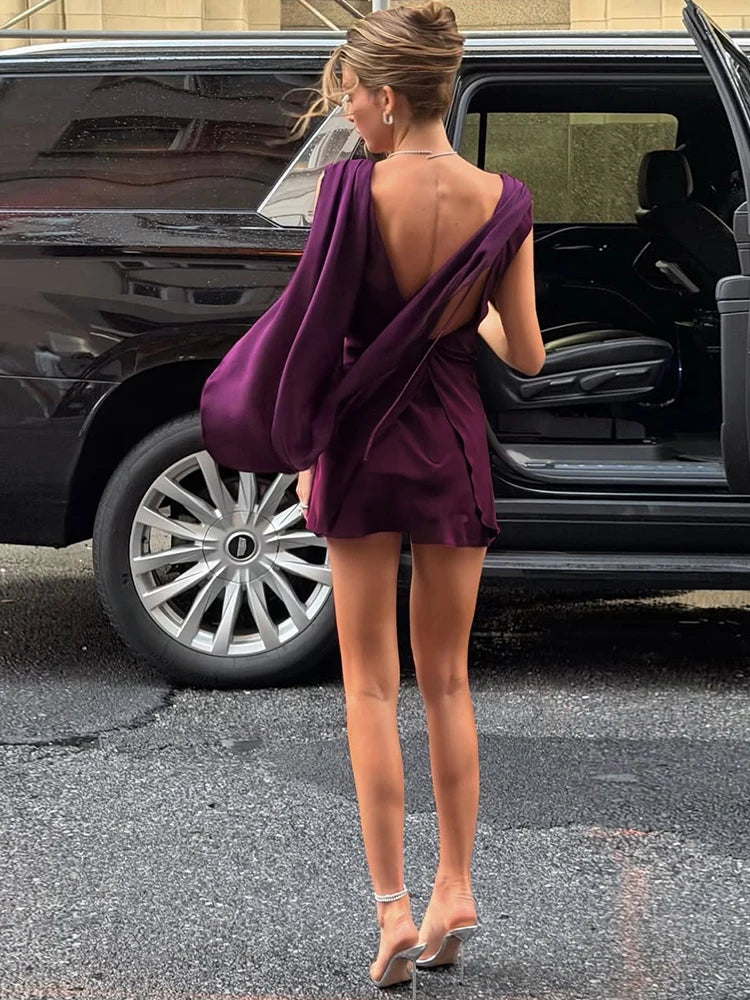 Sexy Backless Dress Women Fashion Deep V-Neck Ruffled Patchwork Ruched Sleeveless Elegant Chic Party Street Bodycon