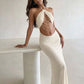 Elegant Bead Halter Dress Women Sexy Chic Backless Hollow Ruched Sleeveless Fashion Simple Evening Party Club Bodycon