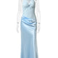 Women Halter V‑Neck Sexy Maxi Dress Lace Spliced Twisted Front Ruched Long Dress Elegant Evening Party Prom Dresses
