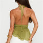 Halter Top Women Deep V Neck Chiffon Peplum Blouse Sleeveless Backless Tie Back Ruched Waist Casual Summer Party Top