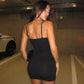 Lace Trim V Neck Spaghetti Strap Mini Dress Sexy Club Outfits Black Bodycon Dresses for Women