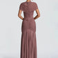 Short Sleeve Ruched Sexy Maxi Dress Women Elegant Hollow Out Turtleneck Bodycon Pleated Club Party Long Dress Female