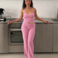 Women Summer Y2K Coquette Striped Tracksuit Yoga Sets Sleeveless Backless Crop Tops Tanks+Fold Over Trousers Sweatpants