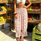 Women Sheer Floral Lace Harem Pants Elastic Drawstring Waist Ruffle Hem Loose Baggy Bloomers Beach Casual Trousers