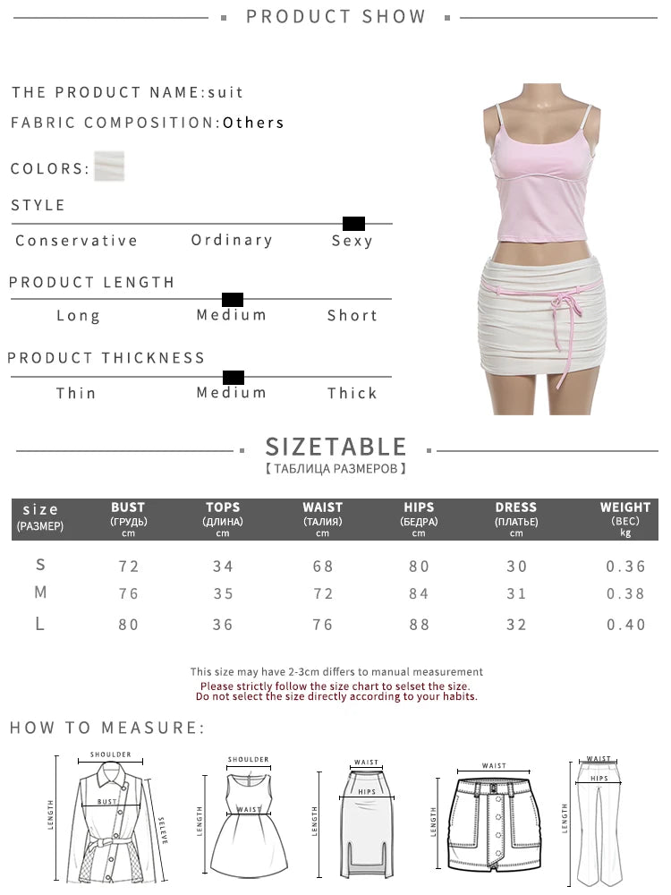 Fashion 3 Piece Set Women Sexy Ruched Full Sleeve Crop T-Shirt+Line Patchwork Camisole+Peach Hip Skirt Street Suits