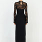 Women Lace Long Sleeve Maxi Dress Cutout Bodycon Slit Formal Evening Party Dress Black Elegant Wedding Guest Dresses