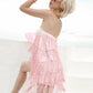 Backless Tassels Dress Women Patchwork Hollow Folds Sleeveless Summer Sweet Fashion Beach Party Midnight Mini Bodycon