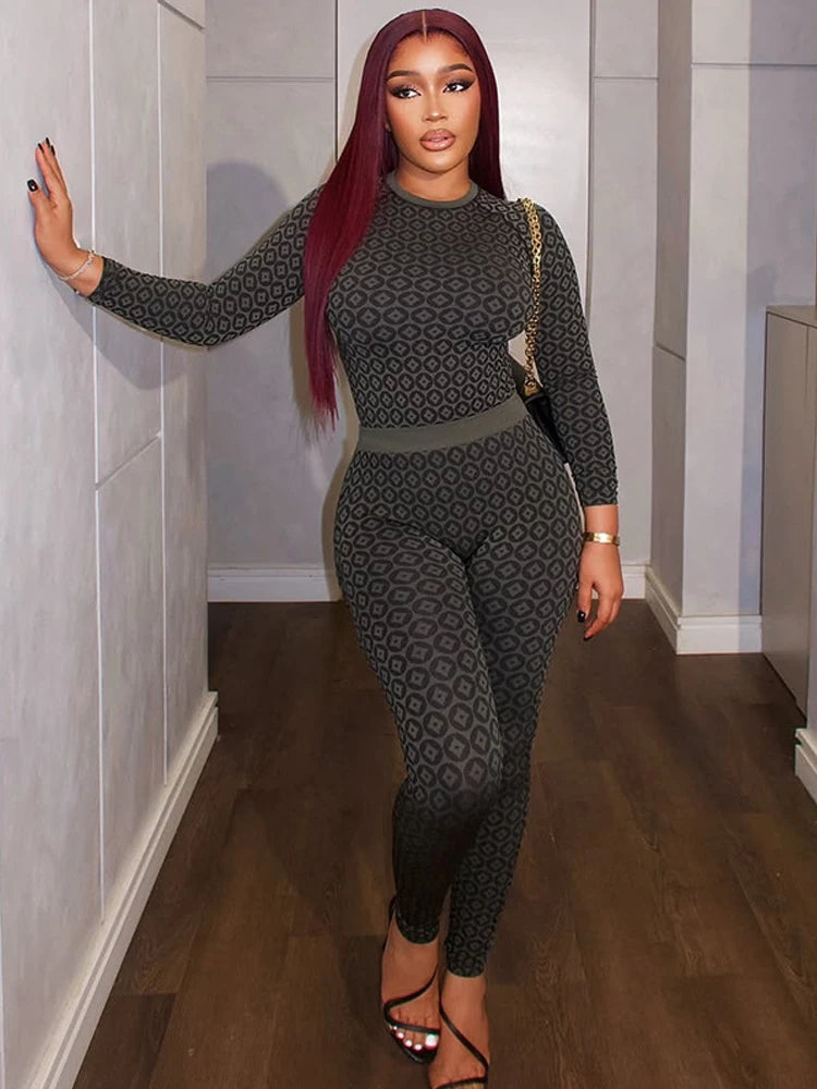 Casual Sporty Jumpsuits Women Chic Coins Print Elastic Thin Hipster Workout Streetwear Fitness Body-Shaping Overalls