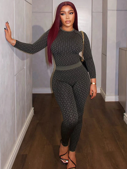 Casual Sporty Jumpsuits Women Chic Coins Print Elastic Thin Hipster Workout Streetwear Fitness Body-Shaping Overalls