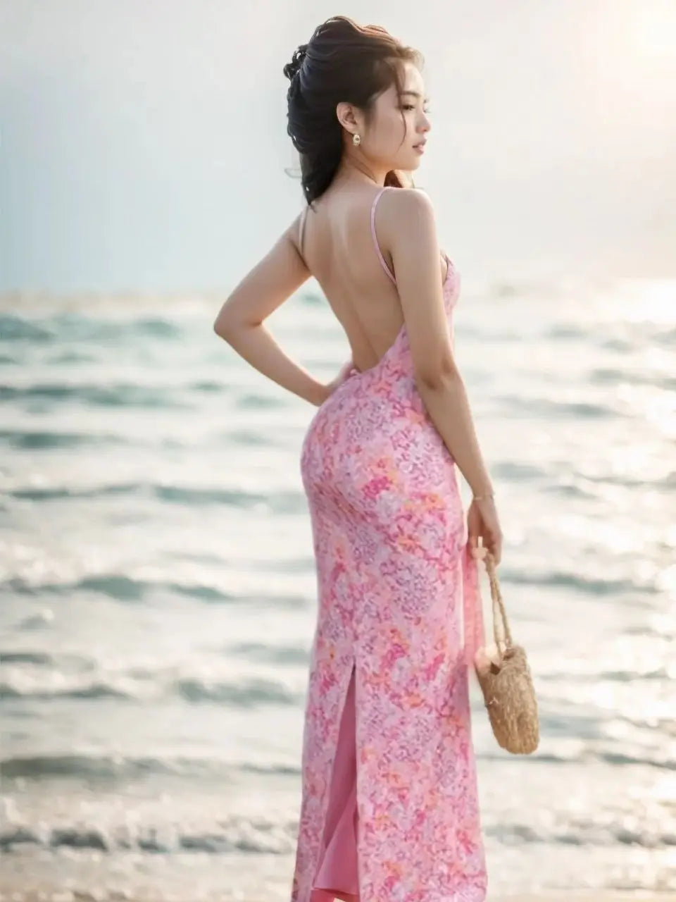 Y2K Sexy Dress Women Floral Print Backless Slit Skinny Elegant Summer Trend Party Banquet Vacation Festival Vestidos