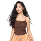 Women's Contrast Trim Spaghetti Strap Cami Top with Color Buttons, Square Neck Slim Ribbed Tank for Daily