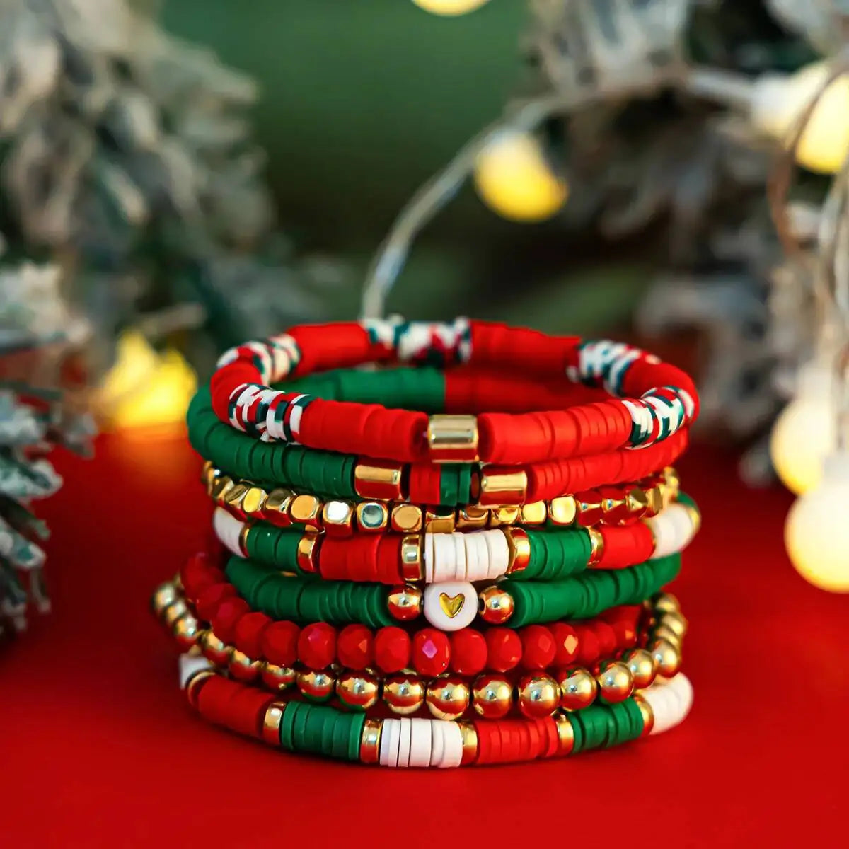 8 Pcs/Set Trendy Classic Polymer Clay CCB Beaded Bracelet Creative Exquisite Elasticity Rope Bracelets Christmas Accessory
