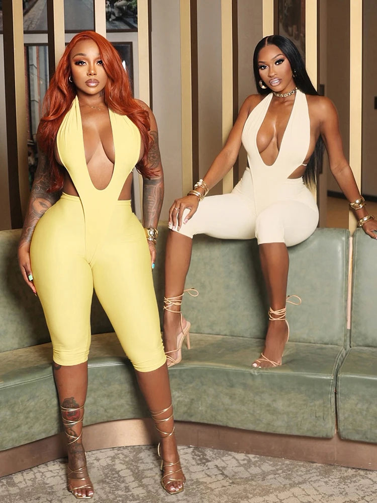 Fake 2 Piece Sexy Romper Women Y2K Sleeveless Backless Patchwork Summer Street Halter Skinny Hollow Activity Playsuit