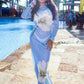 Mesh See Through Sexy Print Maxi Dress Women Summer Fashion Long Sleeve Lace-up Backless Beach Club Party Long Dress