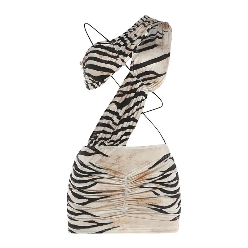 Print Asymmetric Cut Out Backless Mini Dress Rave Festival Outfit Women Club Wear Sexy Summer Dresses 2026