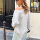 Vintage Fluffy Asymmetrical Cold Shoulder Knit Top Hollow Choker Neck Loose Casual Women French Daily Sweater Blouse