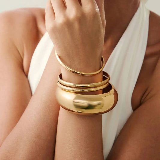 4Pcs/set Vintage Simple Round Chunky Bangles Women Punk Hip Hop Gold Color Geometric Wide Bangles Bracelet Jewelry Gift