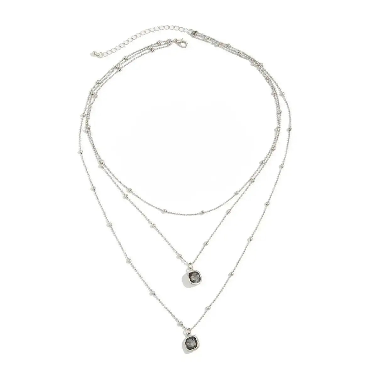 Women's Trendy Black Acrylic Crystal Pendant Hip Hop Necklace with Thin Chain Metal Bead Charm Fashion Jewelry Gift