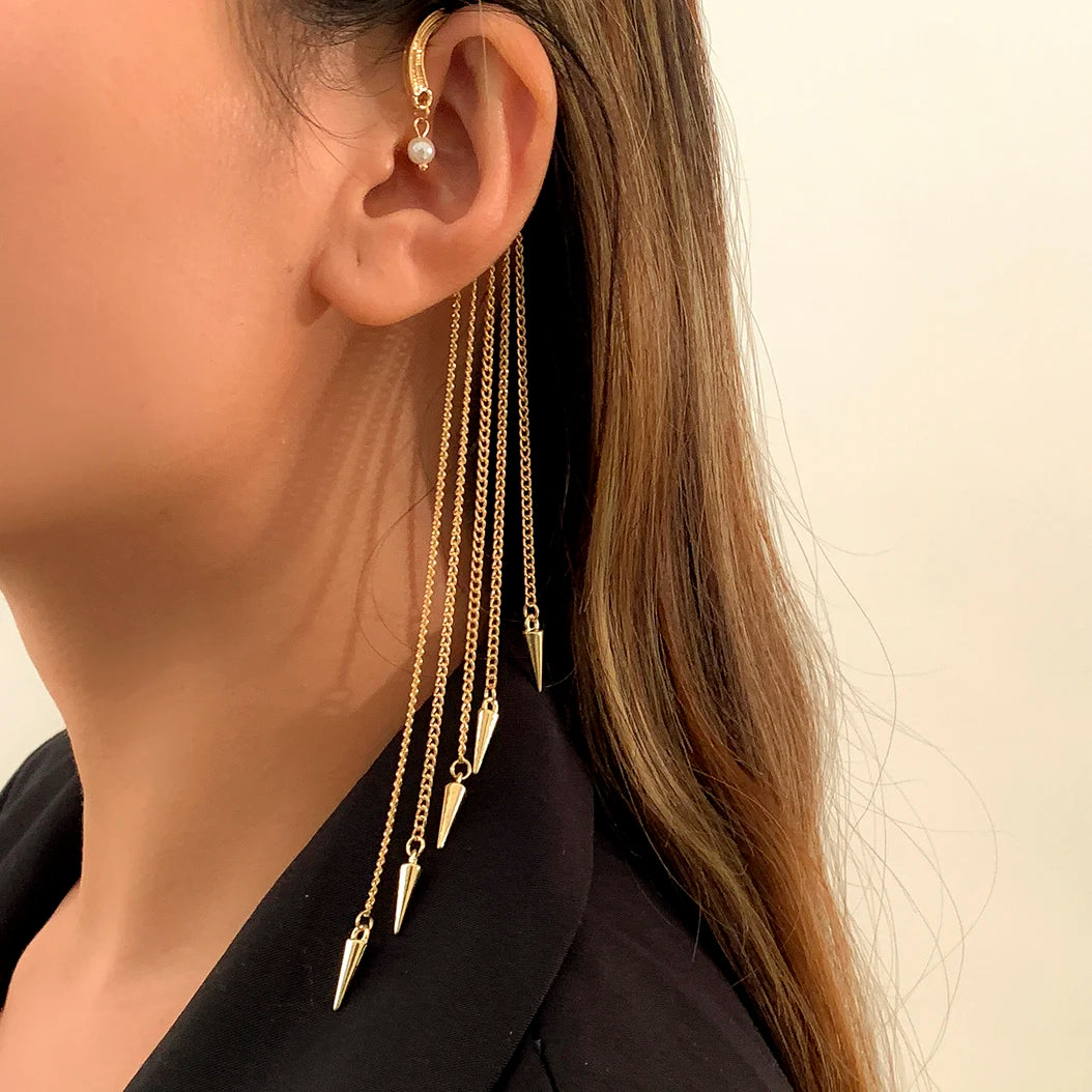 Kpop Long Tassel Clip Earring for Women Ladies No Piercing Fake Cartilage Exquisite Ear Bone Clips Pendientes Jewelry