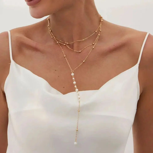 Vintage Imitation Pearl Long Tassels Pendant Necklaces For Women Bohemia Elegant Summer Party Banquet Charm Jewelry