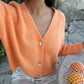 Women Basic Knitted Cardigan Solid Color V Neck Long Sleeve Button-up Crop Sweater Casual Winter Fall Clothes