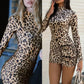 Leopard Print Dress Women Hipster Turtleneck Long Sleeve Folds Stretch Skinny Sexy Midnight Hottie Fall Mini Bodycon