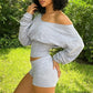 Corset Sweatshirts Woman 2 Piece Set Lace Up Backless Off Shoulder Long Sleeve Top and Shorts Tracksuits Y2k