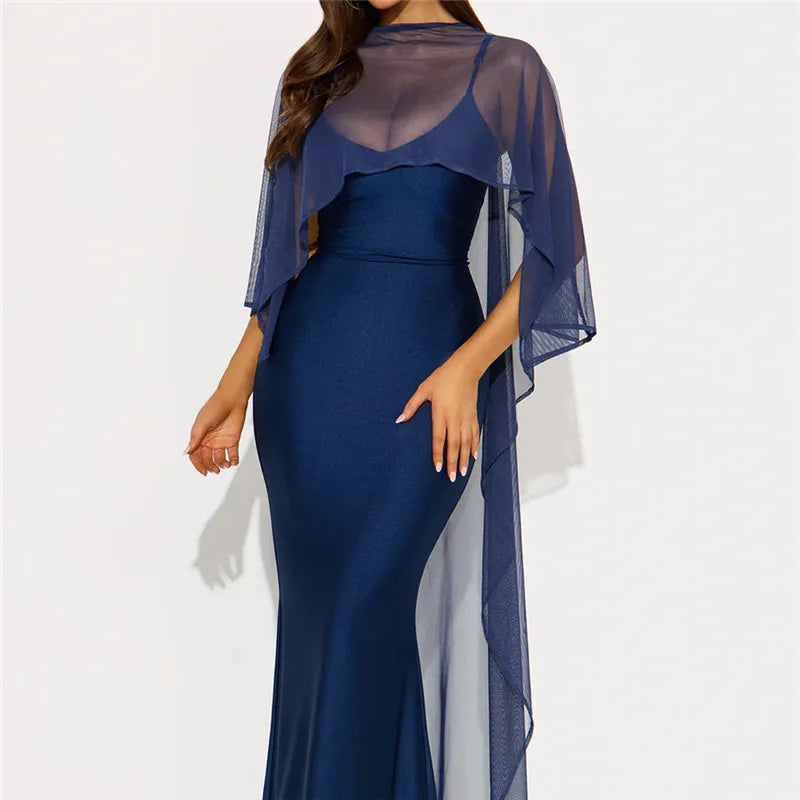 Women Sheer Chiffon Cape Shawl Asymmetric Drape Mesh Evening Dress Cover Up Bridal Wrap For Wedding Party Formal Events