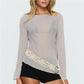 Women's Sheer Mesh Cover Up Top Long Flare Sleeve Backless Tie Open Back Asymmetrical Hem Beachwear Blouse