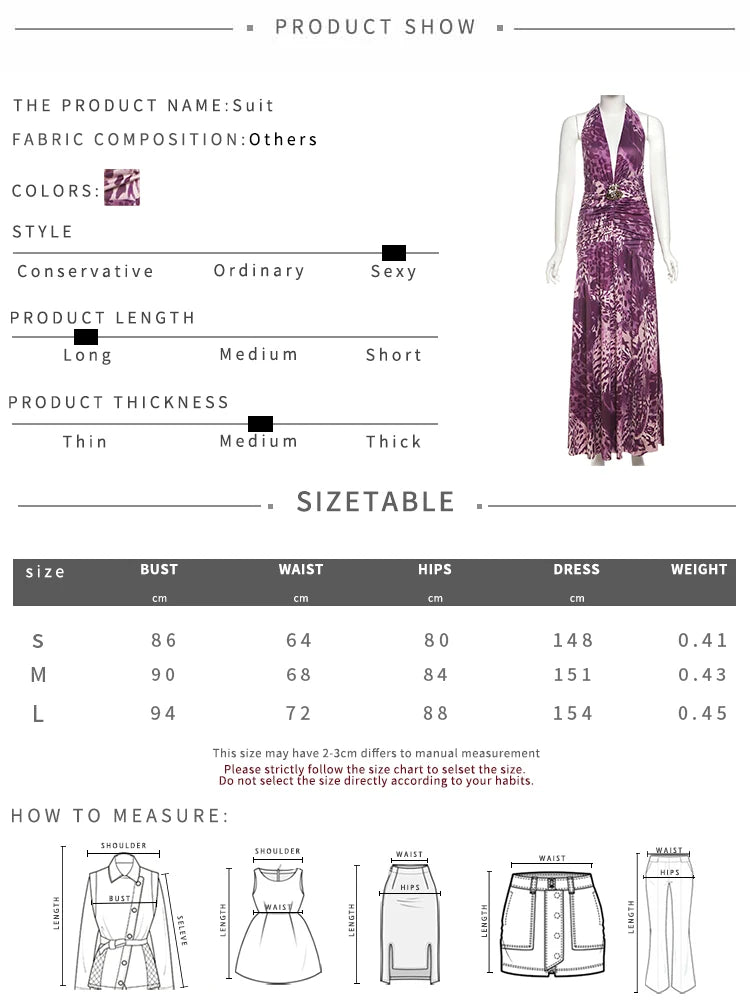 Leopard Patchwork Maxi Dress Women Seashell Decoration Halter Low-Neck Backless Ruched Side Splits Elegant Vestidos