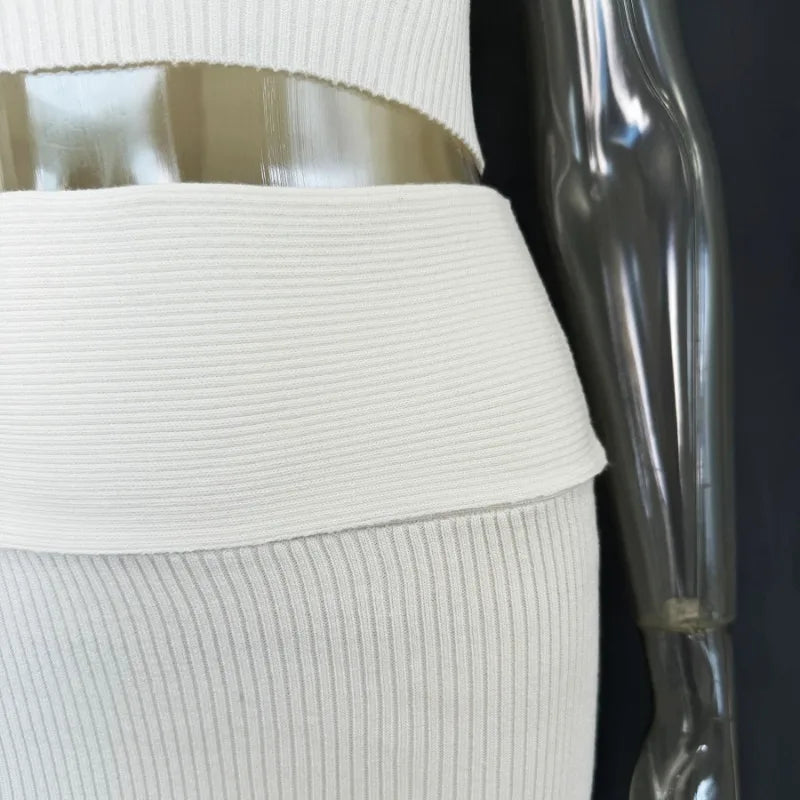 Knitted 2 Piece Set Hollow Tank Top and Mini Skirt Co Ord Sets for Woman Clothes Sexy Brunch Outfits for Women