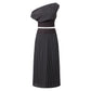 Women's 2 Piece Skirt Outfits Off One Shoulder Y2K Dots Print Tank Tops and Long Skinny Skirt Set Summer Party Clubwear