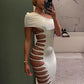 Sexy Skew Collar Dress Women Coquette Hollow Summer Trend Stretch Midnight Party Clubwear Irregular Hipster Vestidos